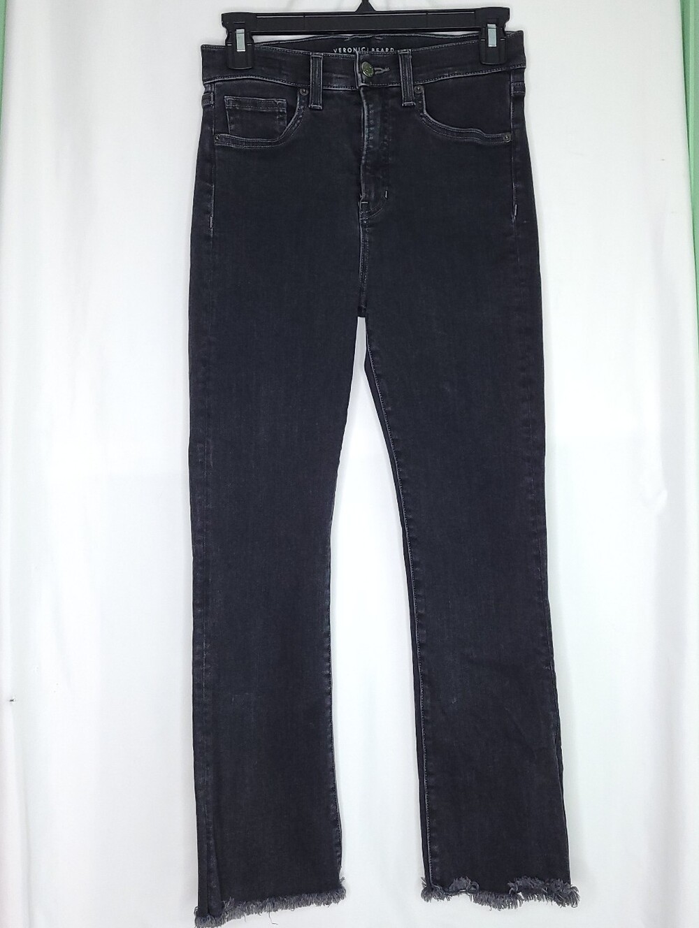 VERONICA BEARD Carly Kick Flare High Rise Raw Hem Black Jeans Size 26
